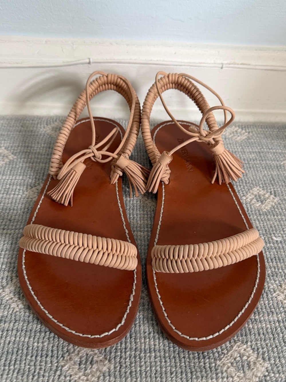 Zimmermann Beige Braided Tassel Leather Sandals